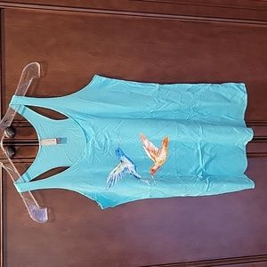 Modcloth Blue Humming Around  Hummingbird Tank Top Sz Small